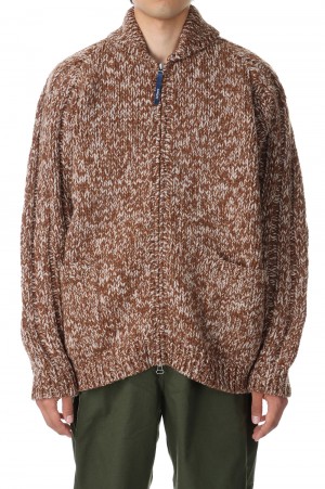 Shetland Wool Cowichan Zip Cardigan - BEIGE / BROWN (TP233-80030)