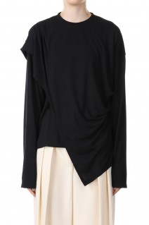 Asymmetry Drape Long T-Shirts -BLACK (12320603)
