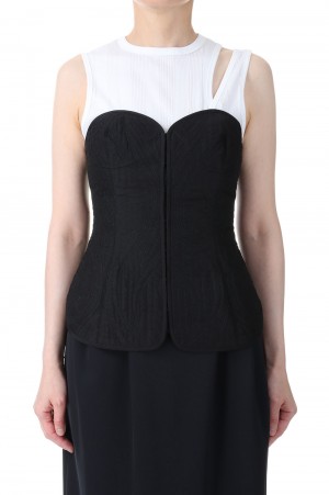 Floral Quilted Silk Bustier / BLACK (MM23PF-SH721)