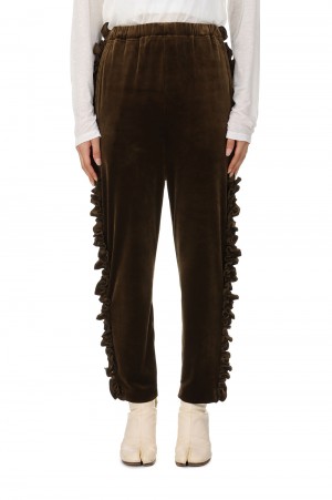 Frill Side Stripe Pant/Velour-B-BROWN(#NQ0904)