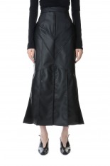 FAUX-LEATHER SLIT SKIRT -Black (FTC234-0501)