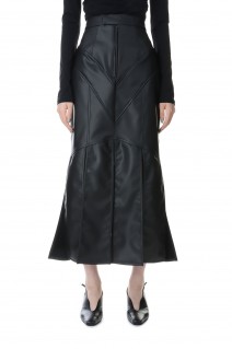 FAUX-LEATHER SLIT SKIRT -Black (FTC234-0501)