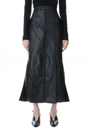 FAUX-LEATHER SLIT SKIRT -Black (FTC234-0501)