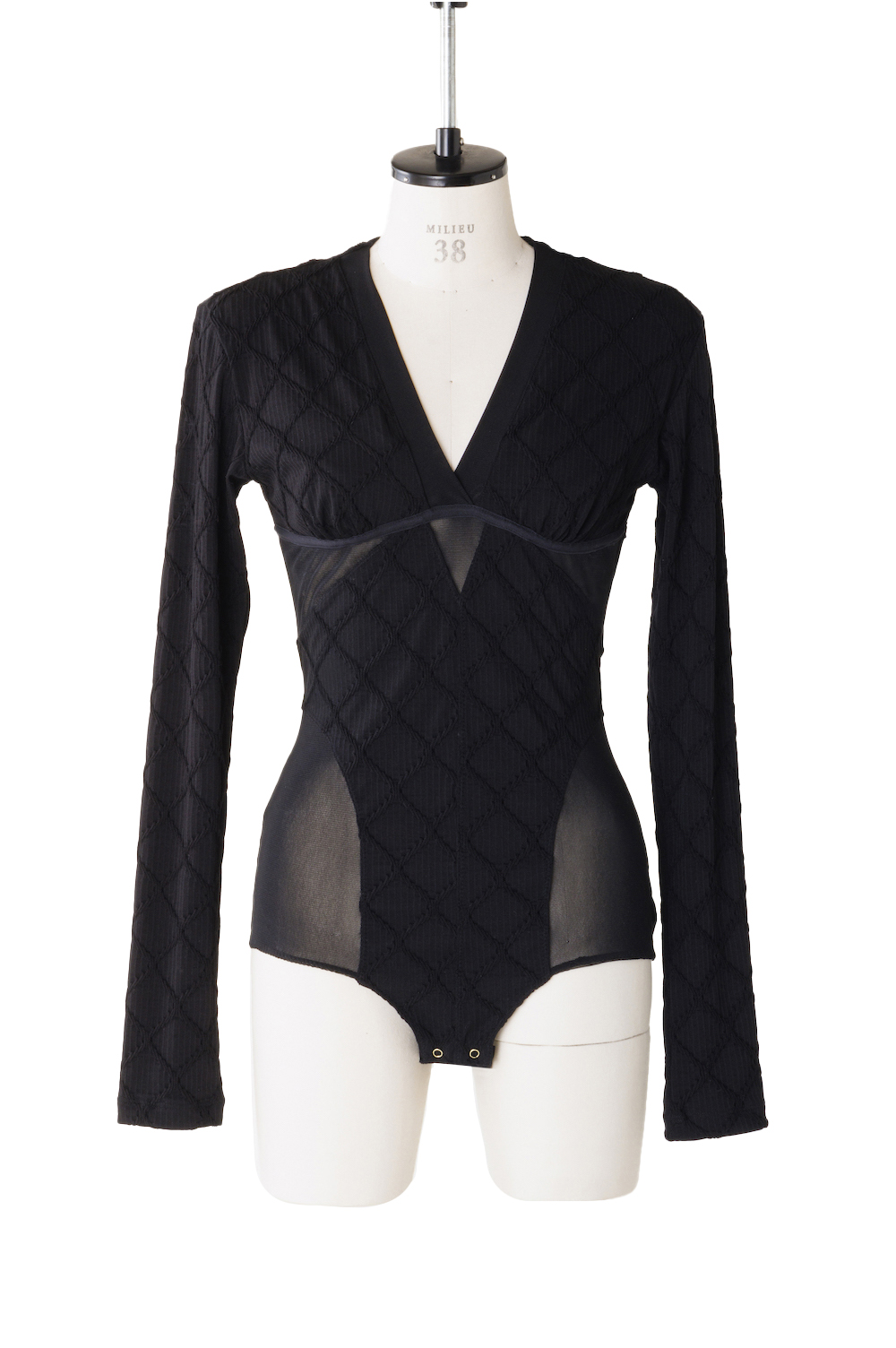 JACQUARD JERSEY PANELED BODYSUIT -Black (FTC234-0405) | セレクト