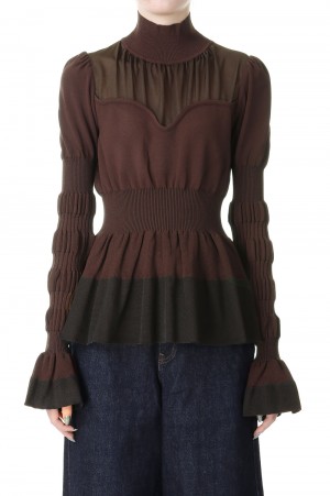 STRIPE KNIT PEPLUM SWEATER -Dark Brown (FTC234-0708)