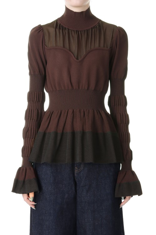 STRIPE KNIT PEPLUM SWEATER -Dark Brown (FTC234-0708) | セレクト