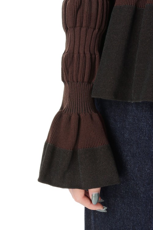 STRIPE KNIT PEPLUM SWEATER -Dark Brown (FTC234-0708) | セレクト