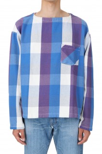 RESEARCHED PULLOVER BOAT NECK SHIRT / FLANNEL CHECK - BLUE (SW-S0105)