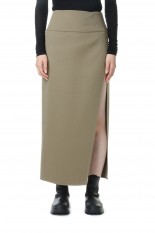 DOUBLE CLOTH HARD TWIST CARSEY HAND SEWN SKIRT-KHAKI(#A23AS04KW)