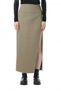 DOUBLE CLOTH HARD TWIST CARSEY HAND SEWN SKIRT-KHAKI(#A23AS04KW)