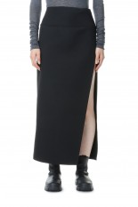 DOUBLE CLOTH HARD TWIST CARSEY HAND SEWN SKIRT-BLACK(#A23AS04KW)