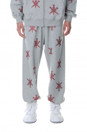 LIGHT GREY WITH RED DAGGER RHINESTONE JOGGER / LIGHT GRAY