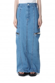 Side Zip Tight Denim Skirt-BLUE(21231515303)