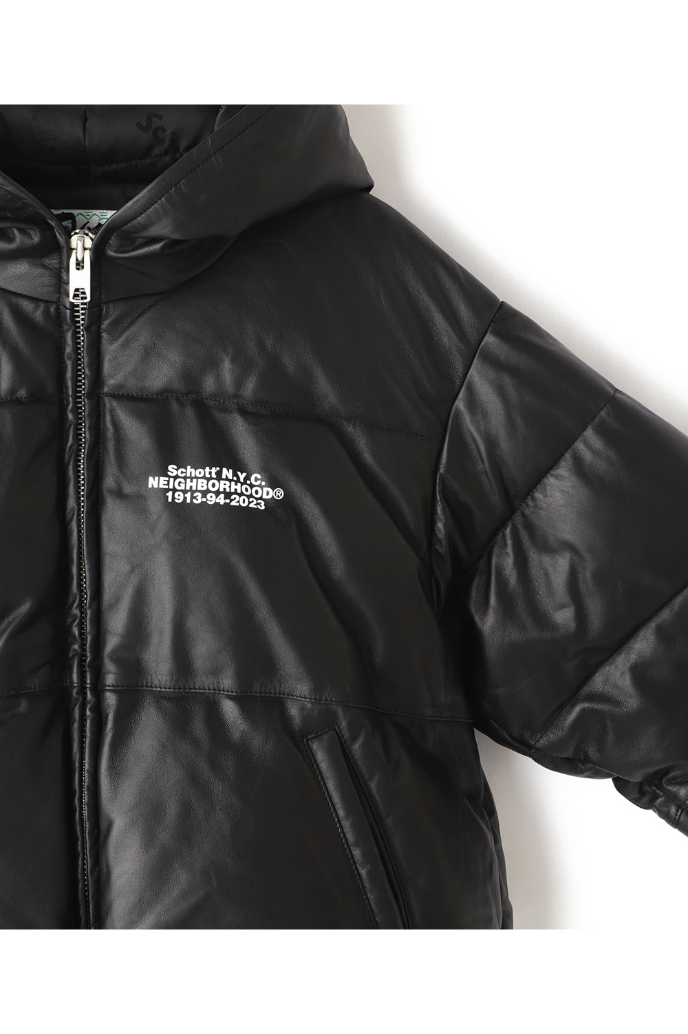 Schott × NEIGHBORHOOD LEATHER HOODED JACKET / BLACK