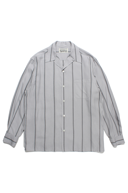 STRIPED OPEN COLLAR SHIRT L/S ( TYPE-2 ) / GRAY (23FW-WMS-OC06