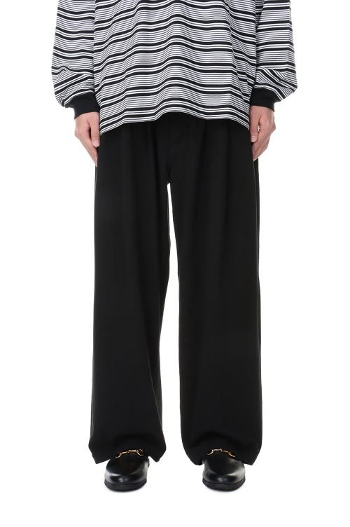 Hard Twisted Yarn Twill 3 Tuck Wide Trousers / Black (CTE