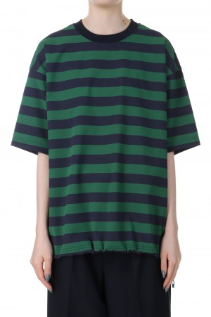W's TECH DRAWSTRING BORDER S/S TEE-GREENxNAVY(BE-36024L)