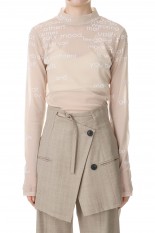 Flocky Print Sheer Turtleneck Top -BEIGE(21232415305)