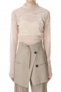 Flocky Print Sheer Turtleneck Top -BEIGE(21232415305)