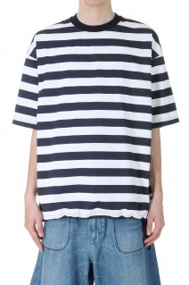 TECH DRAWSTRING BORDER S/S TEE - WHITE / NAVY (BE-36024)