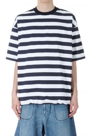 TECH DRAWSTRING BORDER S/S TEE - WHITE / NAVY (BE-36024)