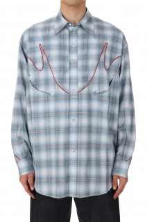 Check Western Over Shirt / Aqua (24SSS-6)