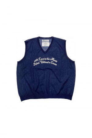 Letter Skeleton Knit Vest / Skeleton Navy(24SSK-2)