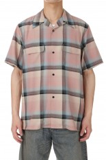 RAYON OMBRE PLAID OPEN COLLAR BLOUSE HALF SLEEVE(2441000508)- PINK OMBRE-