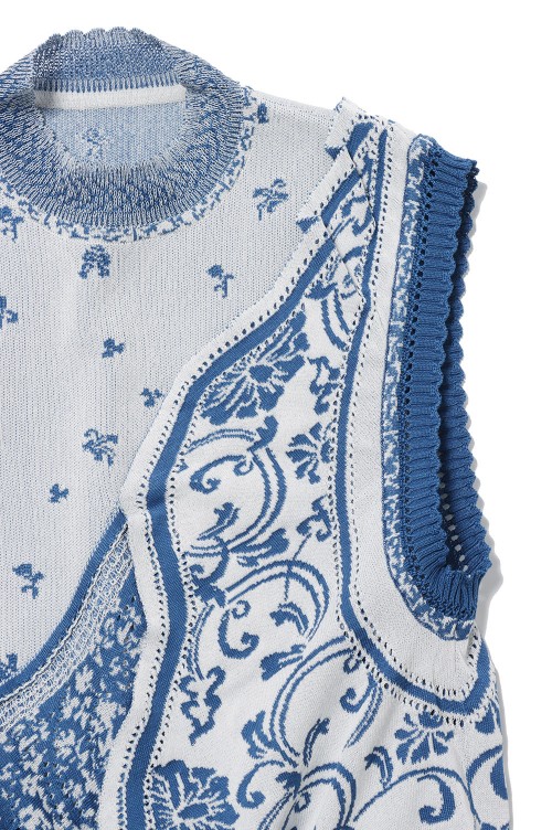 Asymmetric Pattern Knitted Top -Blue (MM24SS-KN061) | セレクト 