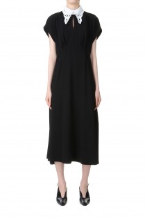 Back Satin Crepe Georgette Embroidered Collar Flared Dress -Black (MM24SS-DR083)