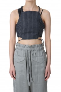 Stretch Stripe String Top-GRAY PINSTRIPE(F8672)