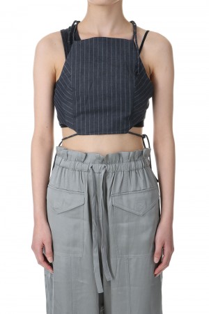 Stretch Stripe String Top-GRAY PINSTRIPE(F8672)