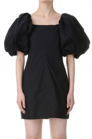 Cotton Poplin Twisted Sleeve Mini Dress-BLACK(F8827)