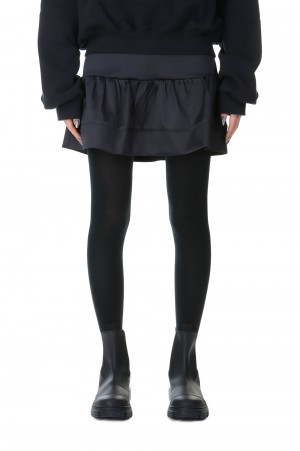 Double Satin Flounce Mini Skirt-BLACK(F8587)