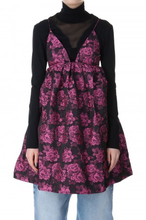 Botanical Jacquard Mini Strap Dress-CONE FLOWER(F8796)