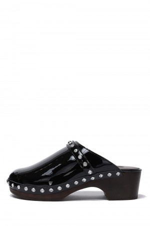 EMBELLISHED WOODEN CROGS- PATENT BLACK( FTC242-3001)