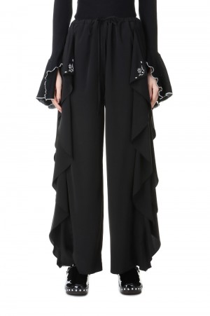 LACE PANELED RUFFLE TROUSERS-BLACK(FTC242-0606)