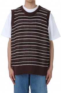 RESEARCHED KNIT VEST / C,L MIX YARN BORDER - BROWN (SW-V0203)