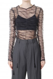 Flocky Logo Tulle Bodysuit -BLACK (31241415601)