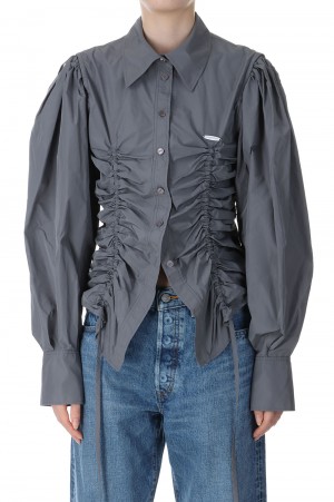 Puff Shoulder 2way Taffeta Shirt -GRAY (21241315203)