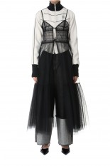 Tulle Shirring Gathered Dress -BLACK (21241265202)