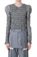 Shirring Puff Sleeve Tops -GRAY (21241315801)