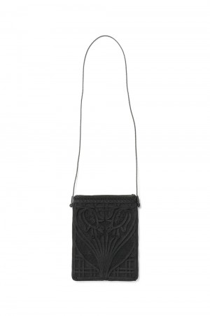 Cording Embroidery Pouch With Leather Strap(MMFW16-AC402) -Black