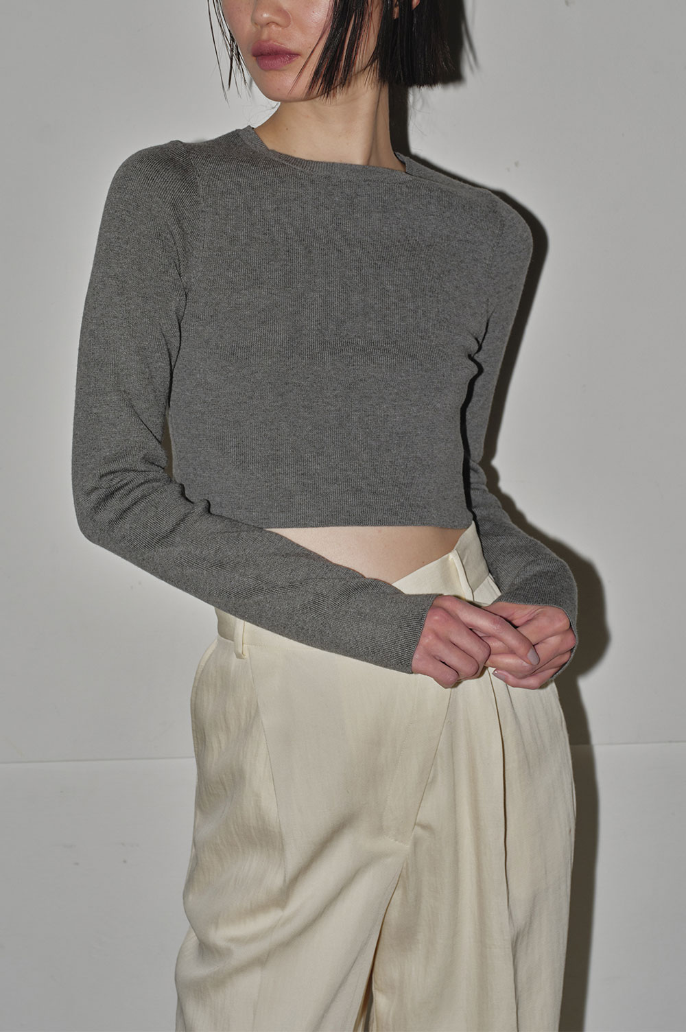 Cropped Smooth Knit -GRAY (12420511) | セレクトショップ 