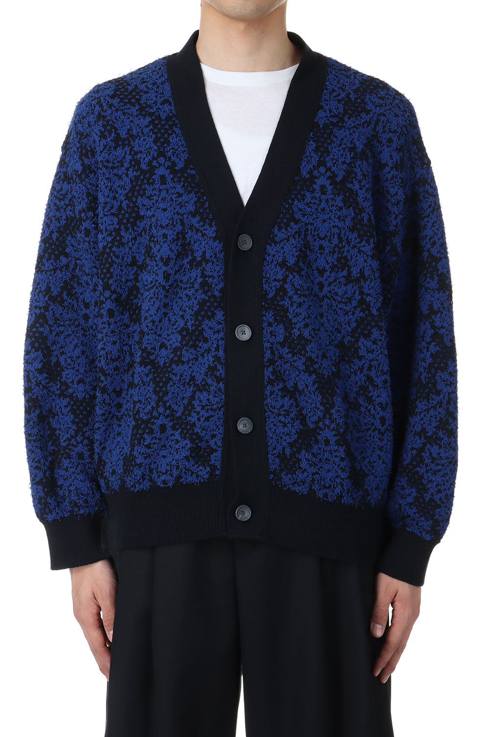 Damask Jacquard Prime-Over V-Neck Knit Cardigan -BLUE (11241361305