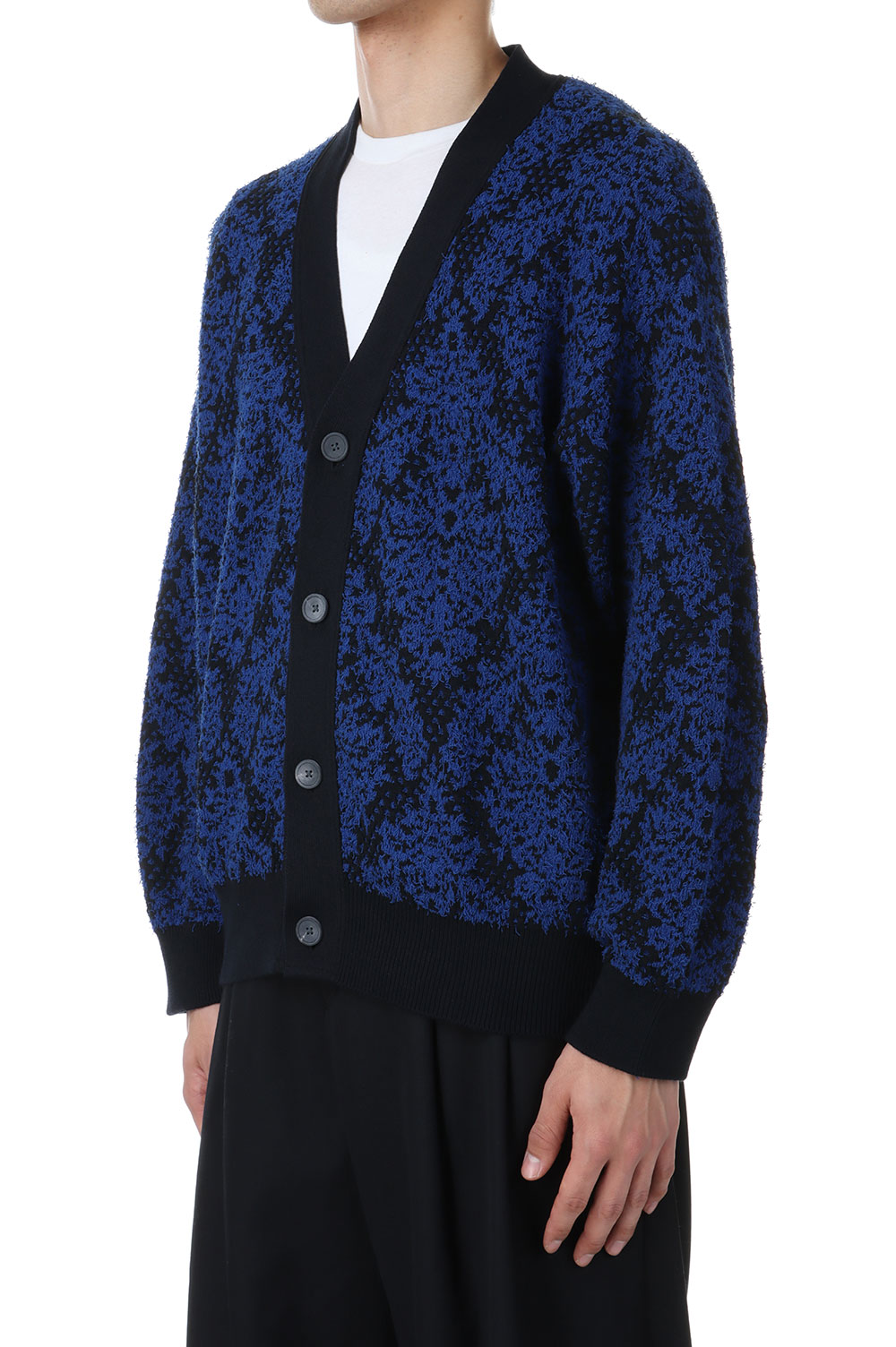 Damask Jacquard Prime-Over V-Neck Knit Cardigan -BLUE (11241361305