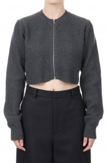 SUPER FINE WOOL RIB KNIT ZIP SHORT CARDIGAN -Top Gray (#A24AC04RK)