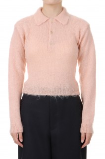 *BRUSHED SUPER KID MOHAIR KNIT SHORT POLO -Pink Beige (#A24AP04KM)