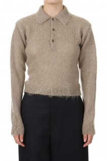 *BRUSHED SUPER KID MOHAIR KNIT SHORT POLO -Gray Beige (#A24AP04KM)