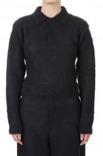 *BRUSHED SUPER KID MOHAIR KNIT SHORT POLO -Ink Black (#A24AP04KM )